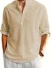 Men's Linen Long Sleeve T-shirt Loose Undershirt Solid Color Long Sleeve Cotton Linen Shirt Men