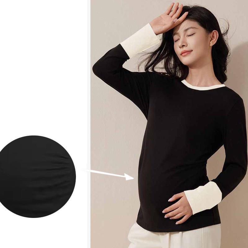 

Maternity Two-Piece Set: Cozy Autumn/Winter Fleece T-Shirt & Belly Support Base Layer Pants for a Discreet Look 3XL (165-185 lbs recommended)
