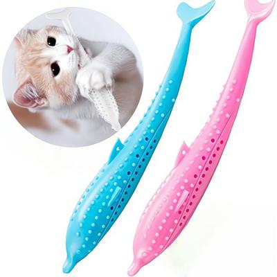 Kedi Diş Fırçalama Oyuncağı Kedi Diş Temizleme Çubuğu Balık Şeklinde Silikon Çiğneme Dirençli Etkileşimli Oyuncaklar Kedi Nanesi Evcil Hayvan Malzemeleri