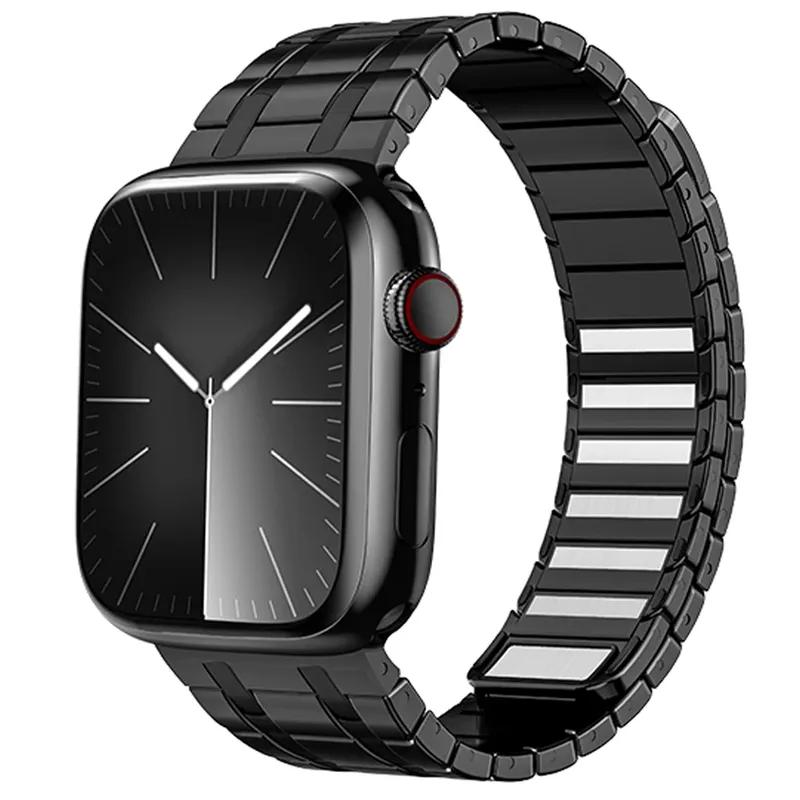 Magnetic Stainless Steel Band for Apple Watch 46mm 49mm 45mm 44mm Men Metal Link Bracelet for iWatch Series 10 9 8 7 6 5 Se Ultra 1 2
