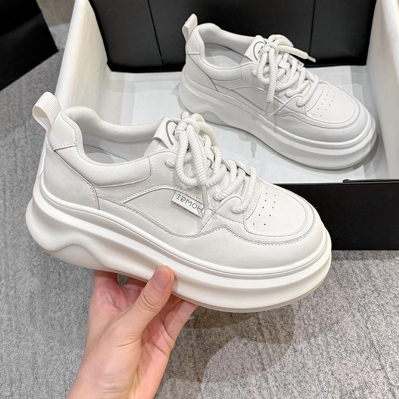 Leather little white shoes women's spring and summer new thick-soled heightening board shoes niche versatile breathable student casual shoes