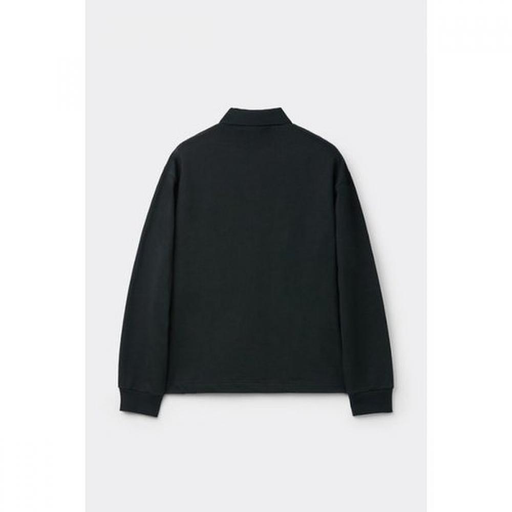 Customellow Black Oversized Lip Color Polo Long Sleeve Sweatshirt Cwtaw25611bkx