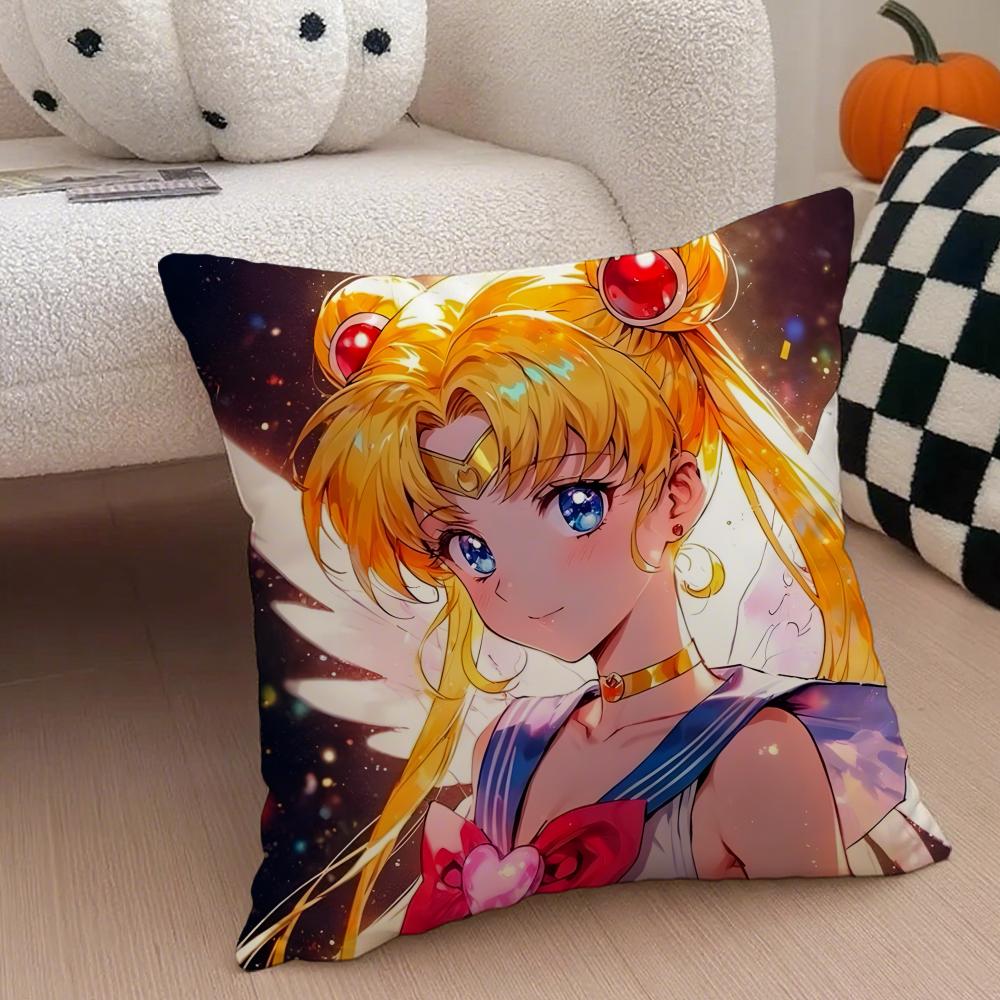 Dreamlike Cute SSailor Moon Cushion Cover Throw Pillow Cover Hidden Button Durable Polyester Chair Cushion