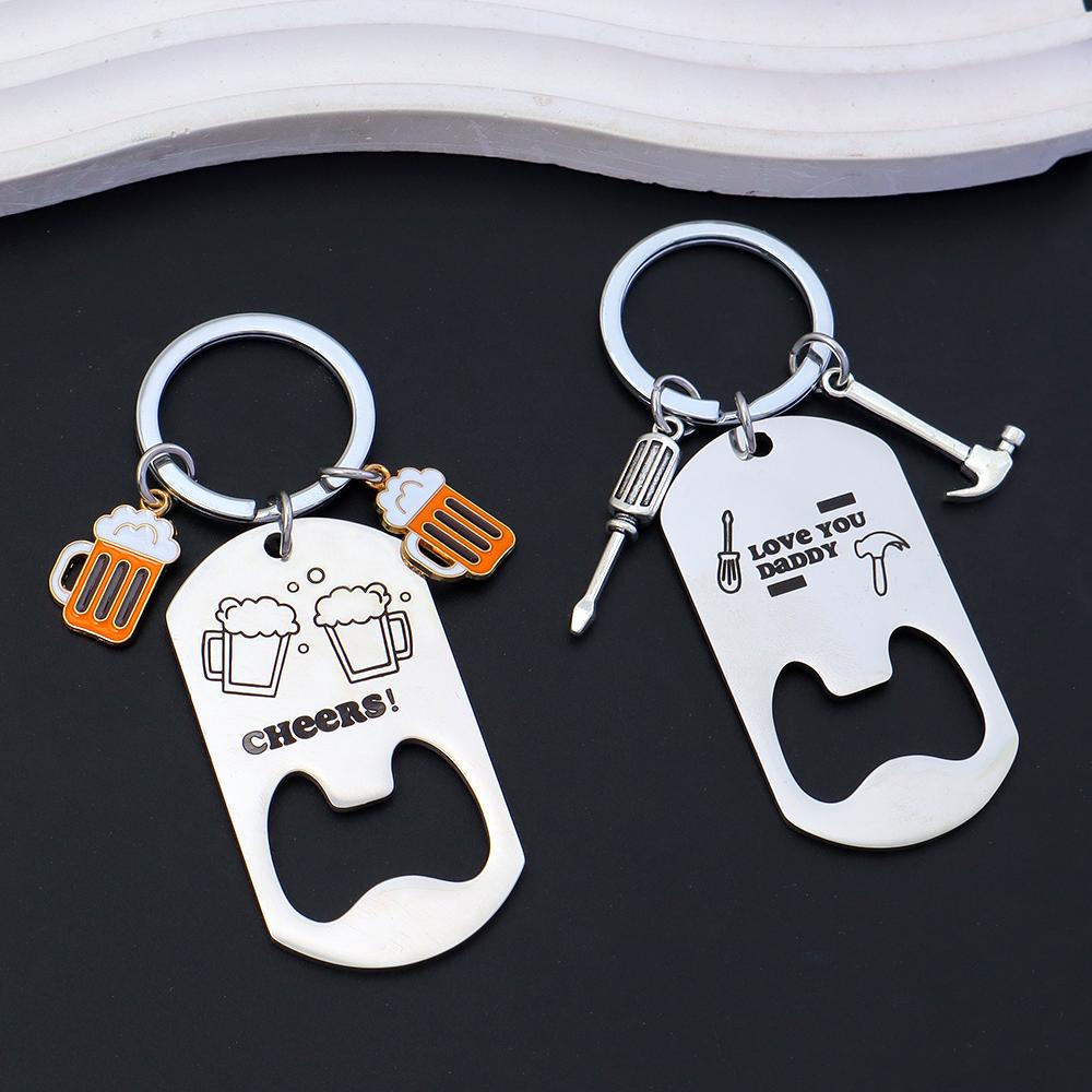 Exquisite Stainless Steel Lettering Keychains Creative Beer Bottle Opener Keyring Men Car Trinket Accessories Father's Day Gifts