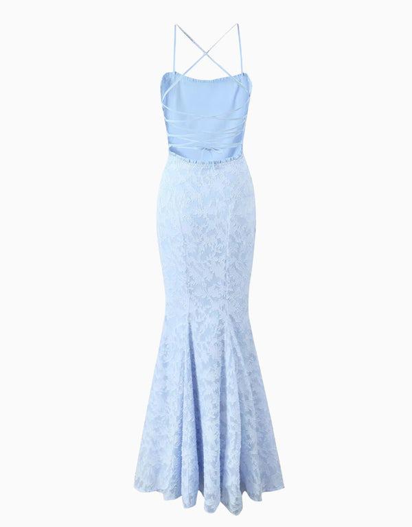 Elegant European & American Slim Lace-up Fishtail Jacquard Dress