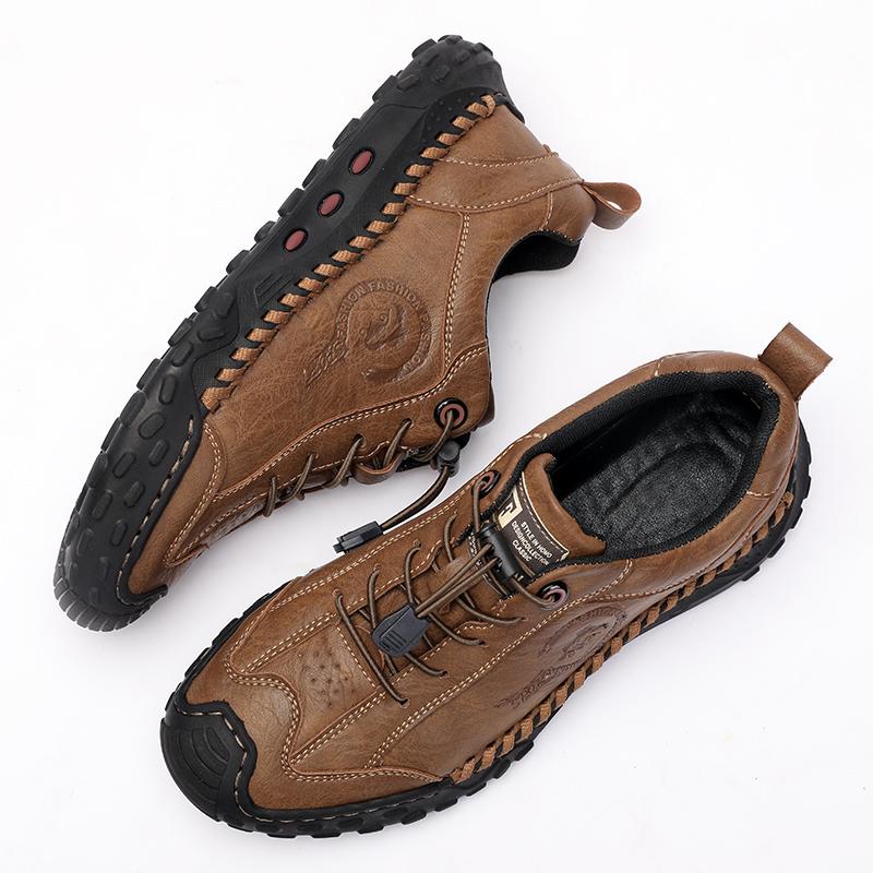 Fashion Men's Leather Casual Shoes Handmade Breathable Board Shoes Breathable Soft Working Shoes