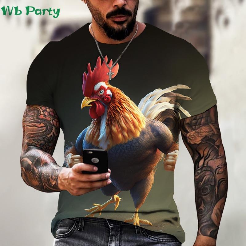 Animal Graphic T shirts Rooster Hero Print T-shirts for Men Funny 3D Print Fashion