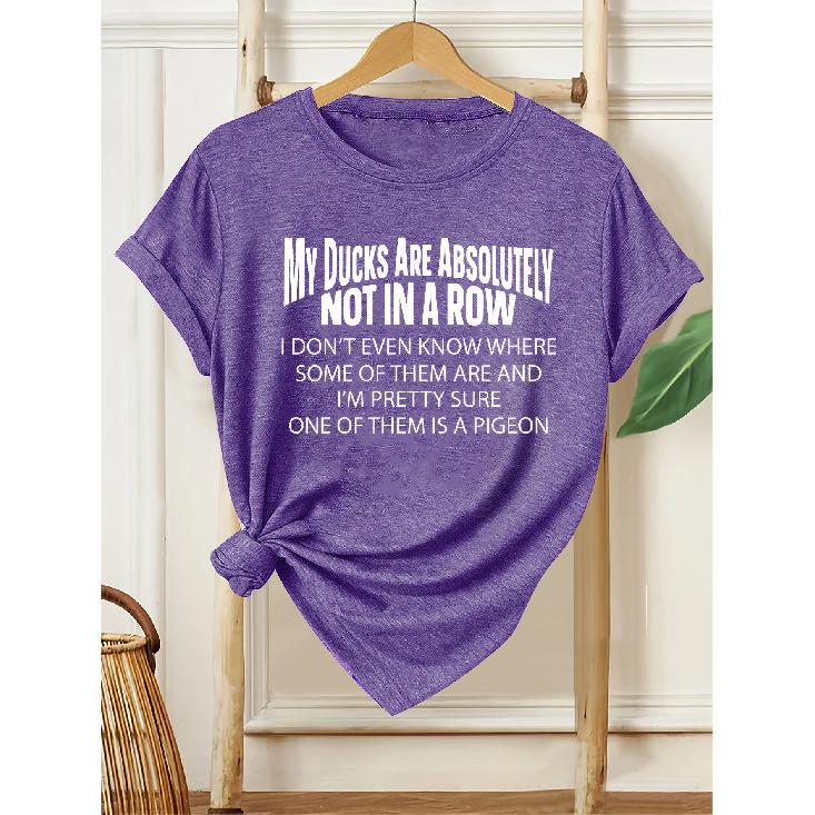 Women s Short Sleeve Printed round Neck Comfortable soft and breathable new model Fashionable simple retro fresh versatile for everyday wear S фиолетовый
