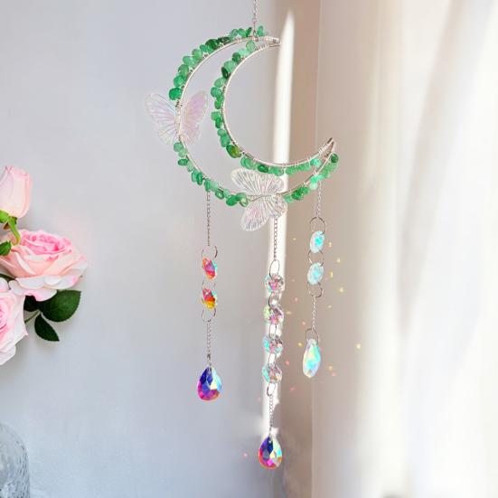 Crystals Suncatcher, Hanging Moon Butterfly Sun Catcher with Glass Prisms for Windows, Healing Crystal Decor for Home, Gift for Christmas Birthday