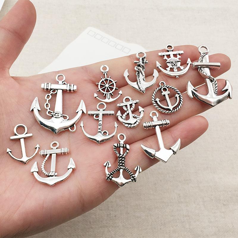 Vintage Antique Silver Anchor Charm Pendant for DIY Jewelry - 1 Piece