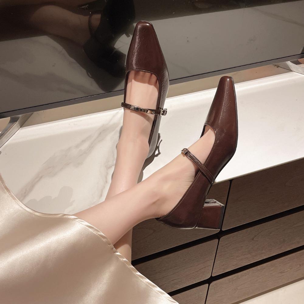 Fashion Retro Style Thick Heel Women Mary Jane Shoes Fashion Shallow Pointed Toe Ladies Comfort Office Pumps Plus Size Woman Footwear