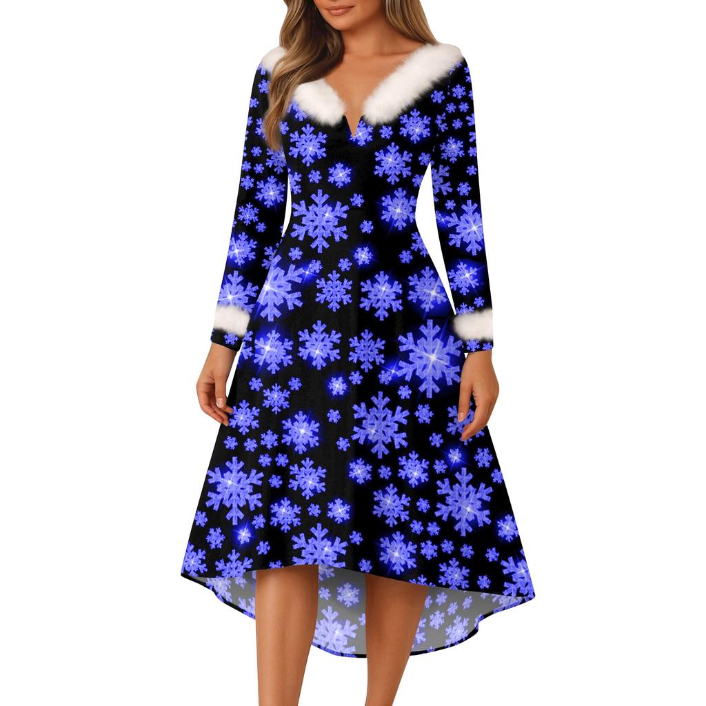 Weihnachtsfeier Bedruckte Kleider für Damen Vintage Weihnachts-Midikleid Freizeitkleider Cocktailkleid Party Festliche Kleider
