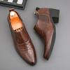 Högkvalitativa Brogue Platå Läderskor Herr Klassiska Tjocka Höga Klackar Bröllop Business Sociala Skor Herr Formella Kontorsläder