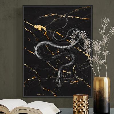Cobra Gothic Tattoo Snake Black and Gold Luxury Wall Art Canvas Painting Prints Dark Living Room Home Modern Posters Mural Animals Ideal Decoration