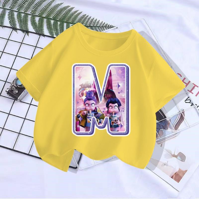 Cute letter boy T-shirt Kpop demon hunter T shirt children's boy and girl summer short sleeved top children's clothing