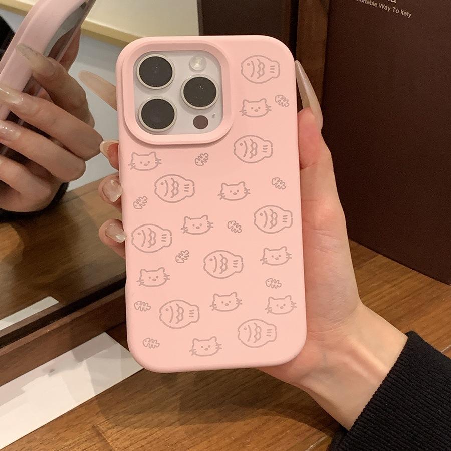 Line Kitten Fish for Apple 16promax Mobile Phone Case for IPhone14promax Imitation Liquid New Model 13