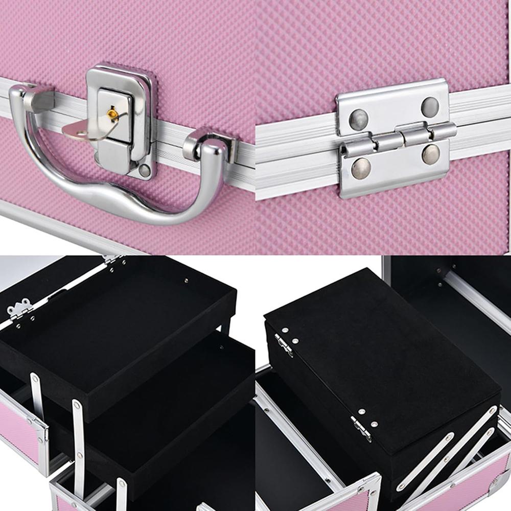 Portable 3-Layer Makeup Box with Mirror & Lock, Extendable Cosmetic Organiser for Travel, Ideal for Cosmetologists