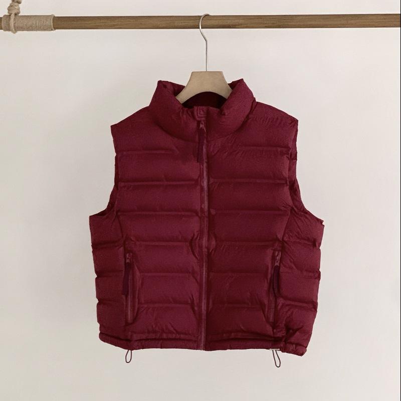 Cotton Vest Women's Autumn and Winter New Stand-up Collar Short Cotton Vest Pocket Zipper Light and Slim Vest