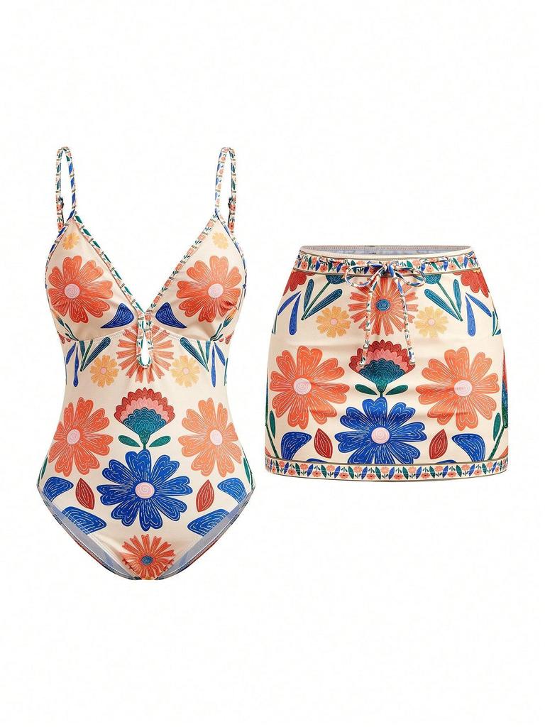Bohemian 2026 European & American Style Flowy Holiday Casual Fashion Spaghetti Strap Women's Swimsuit.