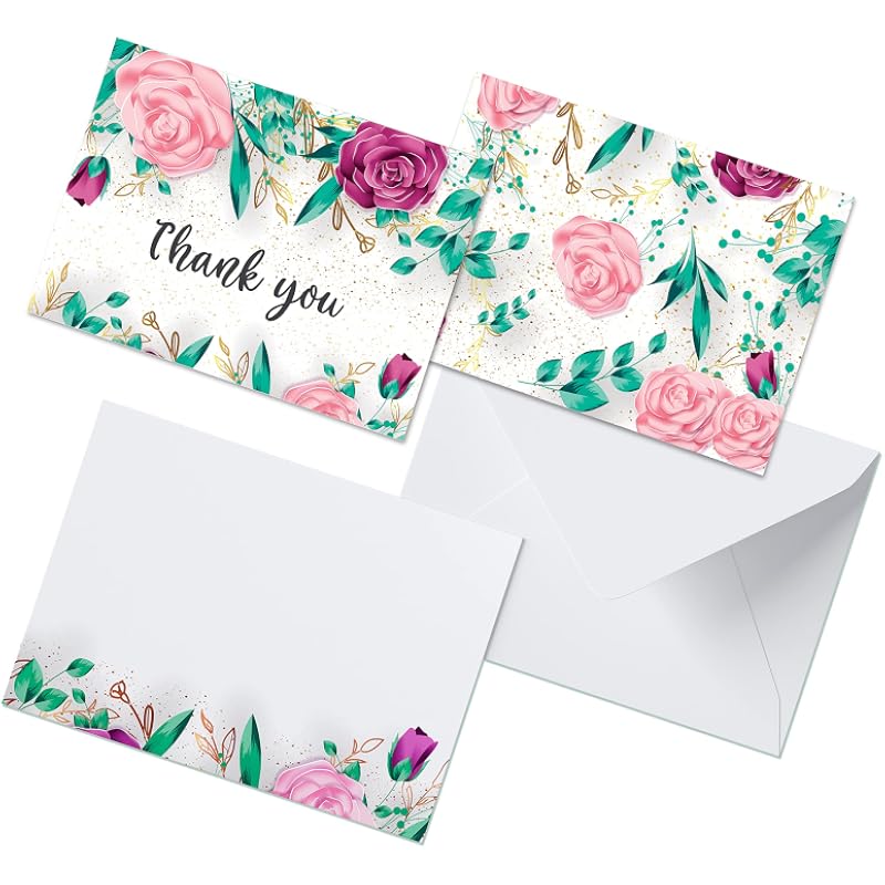 Clickedin Thank You Cards, Stylish Floral Printed, 24 Cards and Envelopes