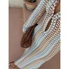 Crochet Cutout V-neck Slit Dress Fashion Hook Flower Hollow out V-neck Split Long Dress