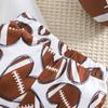 Baby Girl "LOVE" Heart Football Print Cotton Long Sleeve Bodysuit Pants With Bow Headband Outfit Set
