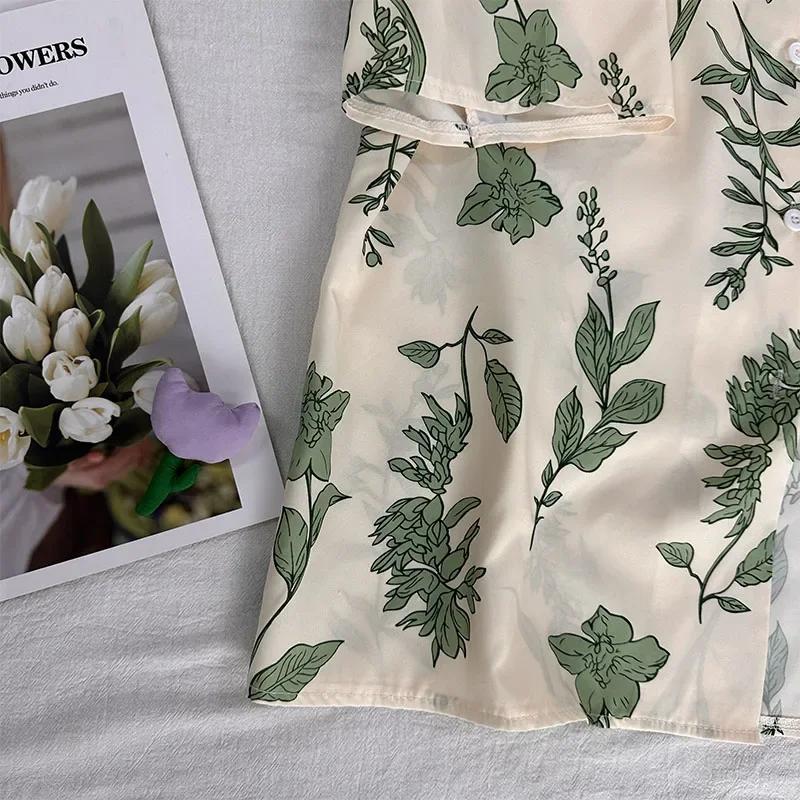 Leaf Printed Blouses Women Turn Down Collar Short Sleeve Elegant Shirts Casual Office Button Vintage Tops Autumn Blusas