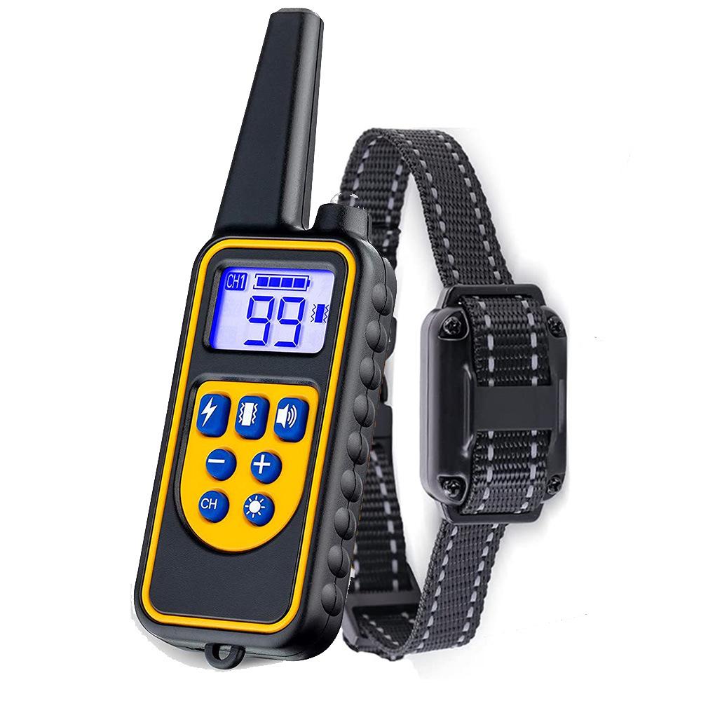 Rechargeable Remote Dog Training Collar, Waterproof Bark Stop Device, 800m Range, Automatic Shock Correction.