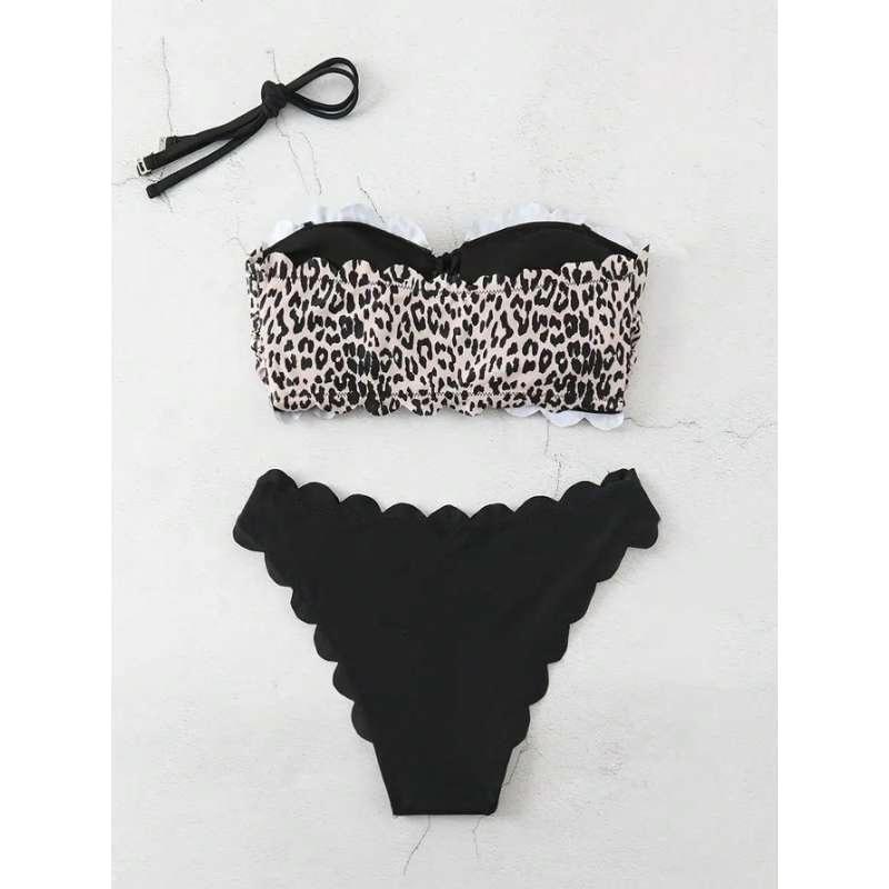 Neuer Leopard Sexy Damen Bikini Set Badeanzug Push-up BH Zweiteilige Bademode Hochtaillierte Strandbekleidung Trägerloser Badeanzug