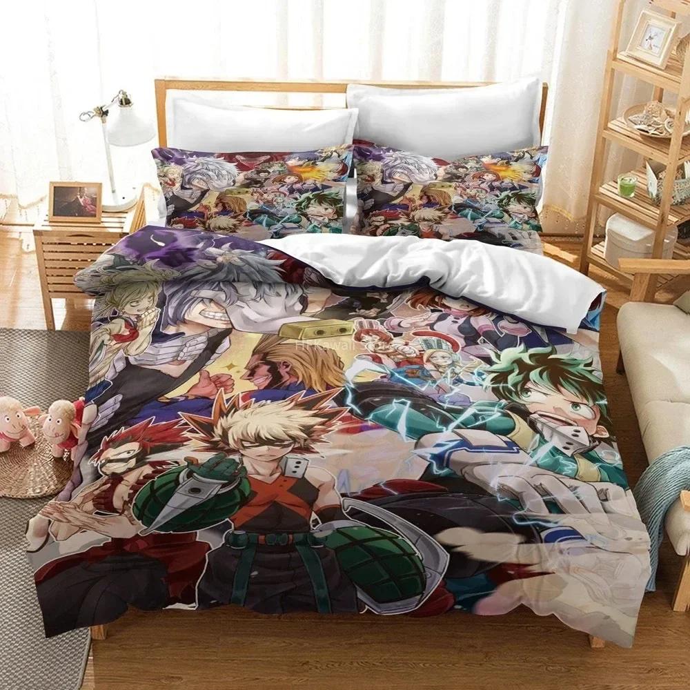 Design Popular 3D My Hero Academia Comfortable Duvet Quilt Cover Pillowcase Bedding Set Children Bedroom Decoration Home Textile