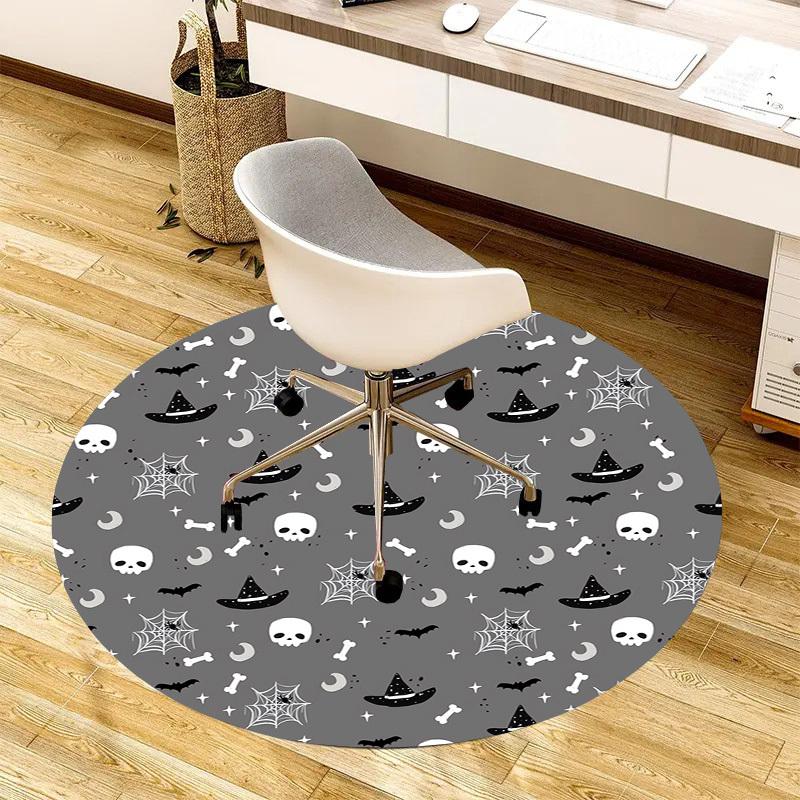 1pc Office Carpet Chair Mats Halloween Pattern with Skulls, Bats, and Spiderwebs Perfect for Decorating Office Chairs, Living Rooms, Or Bedrooms.YDT25