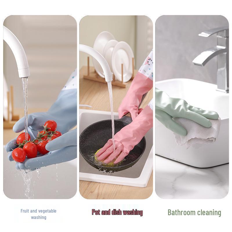 Durable Winter Velvet Rubber Gloves for Home Cleaning: Thick, Waterproof, Ideal for Kitchen, Laundry, and Pot Scrubbing