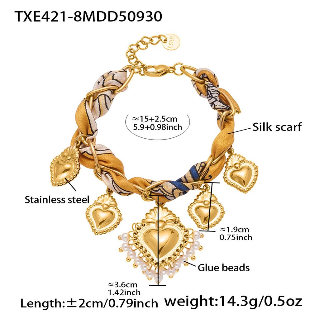 Statement Scarf Necklace Matching Bracelet 18k Gold Plated Stainless Steel Heart Charm Neckalces Bracelets Jewelry Set for Women