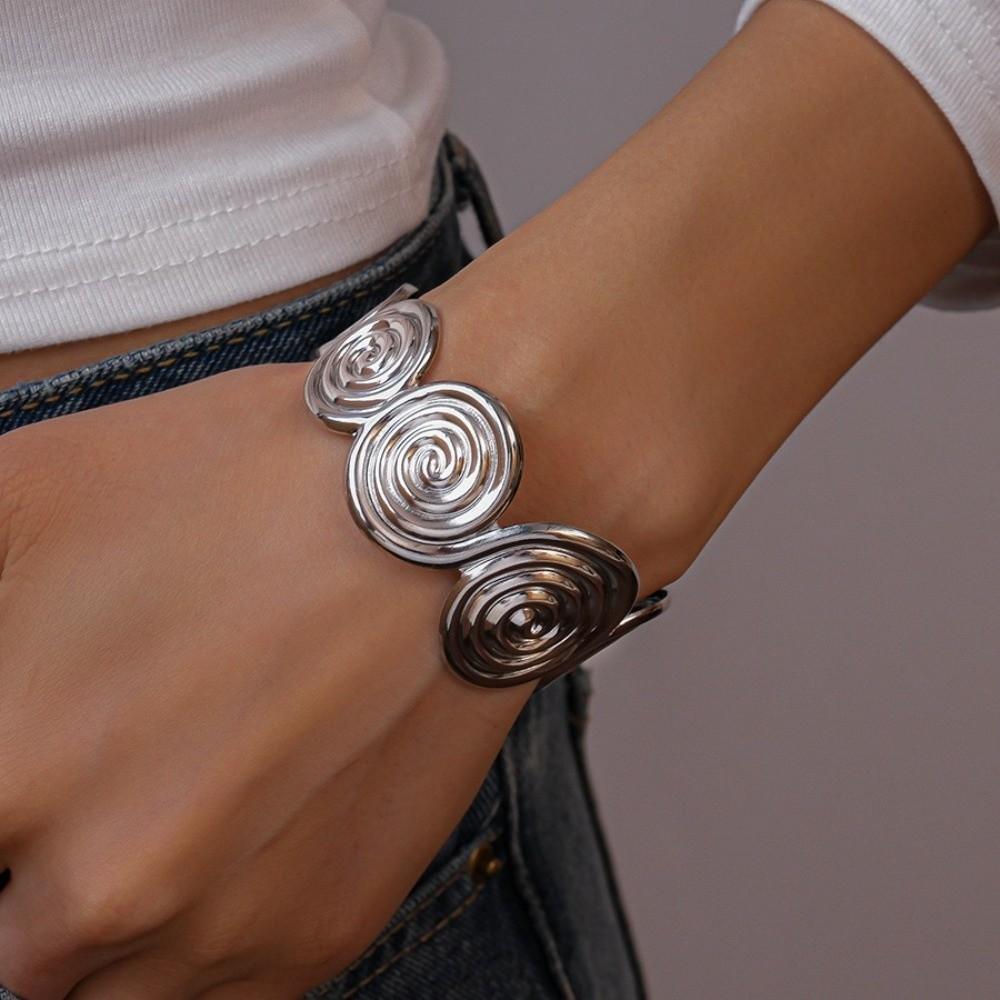 Metal Cuff Bangle Bracelet Non-Fading Women Wristband Fancy Spiral Arm Bracelet  Party