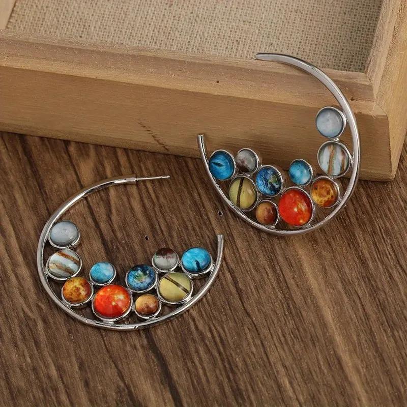 Vintage Bohème Einzigartige Ohrdekoration Versilberte Creolen mit synthetischen Edelsteinen Verzierungen - Exquisiter Schmuck für