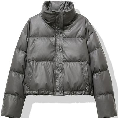 Damen Verdickte Stehkragen Baumwollgepolsterte Jacke Einreihig Tasche Lässig Daunenmantel Winter Warm Locker Kurzer Mantel Herbst