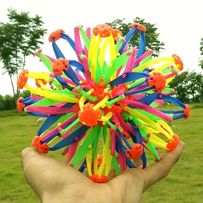 Rainbow Stress Ball For Kids - Colorful Expandable Fidget Toy, Durable Magic Sensory Ball For Outdoor Sports & Anxiety Relief