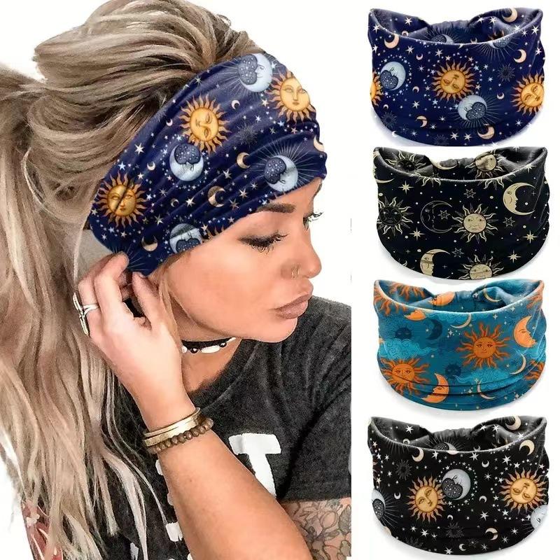 Star Moon Print Personality Pattern Wide Edge Headband Yoga Sports Fitness Headband Headband