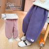 Meng Tang Tang Girls' Plus Velvet Cartoon Pants - Stylish Winter Wear for Kids