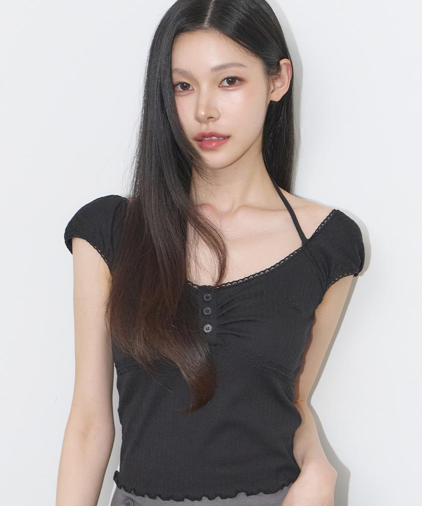 ILLIGO Button Halter Sleeveless Black