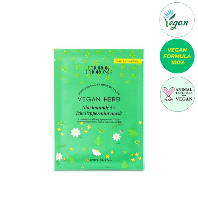CHOROK CHORONG Vegan Herb Niacinamide 5% Jeju Peppermint Sheet Mask (27ml x10EA) (3 Options)