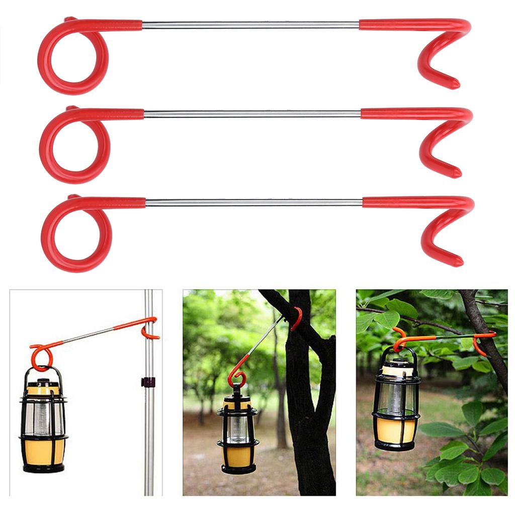 3Pcs Outdoor Tent Camping Multifunction Steam Light Hook Sshaped Hanger Twoway Hook Red