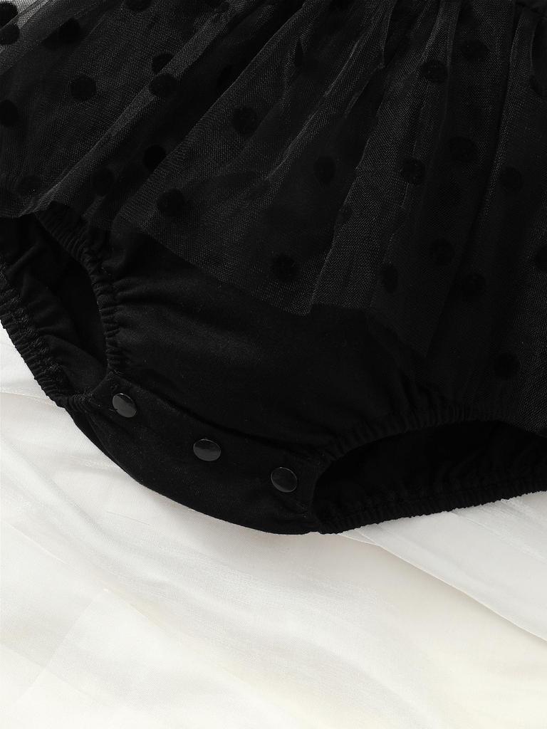 Baby Girl Cute Polka Dot Snow Fly Sleeve Mesh Skirt Black Triangle Jumpsuit