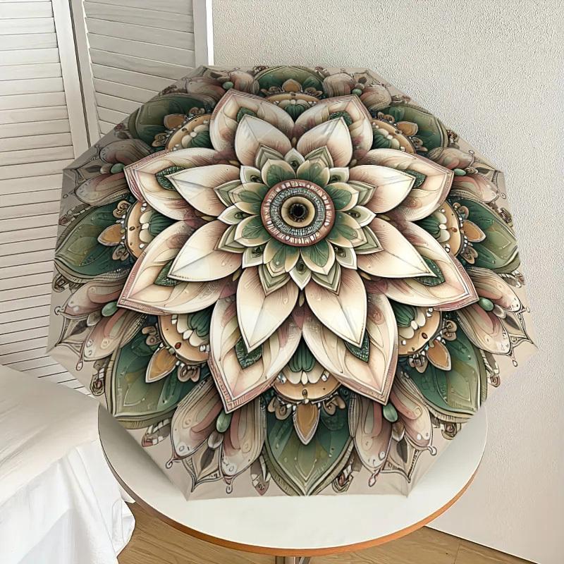 1 Stück Lotus-Mandala-Schirm - 8 Speichen verstärkt, Automatisches Öffnen, Leicht & Langlebig, Niedliches Modeaccessoire für den Außenbereich, Strand oder Freizeit, Strandschirm