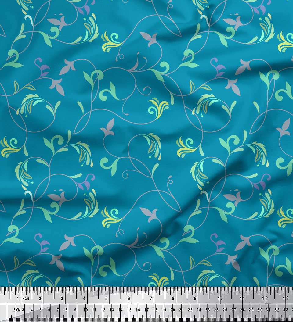 

Тканина Soimoi Blue Japan Crepe Satin Artistic Leaves Print Тканина на метр 42 дюйма 42 Inch Wide - Poly Crepe синій