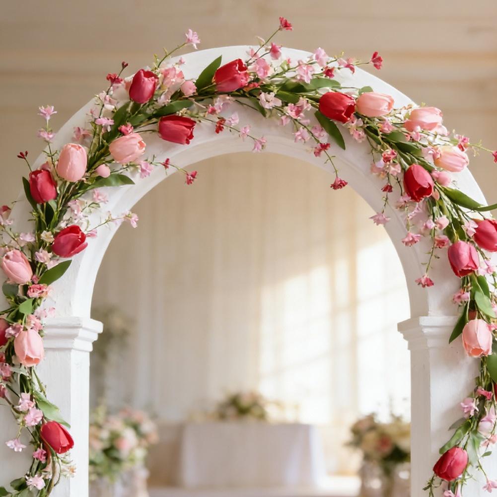 Artificial Tulip Vine with Leaves Pink Plastic 160cm for Wedding Party Holiday Home Office Decorations Outdoor Use