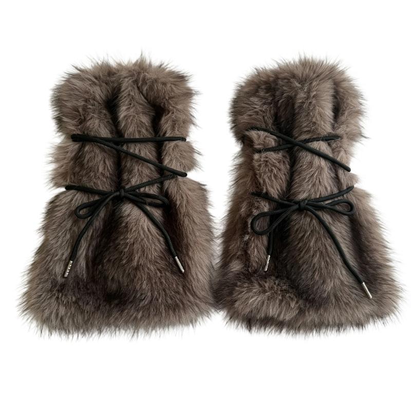Women's Winter Faux Furs Leg Warmers with Adjustable Crisscross Ties for Textured Cold-Weather Layering and Boot-Top Looks