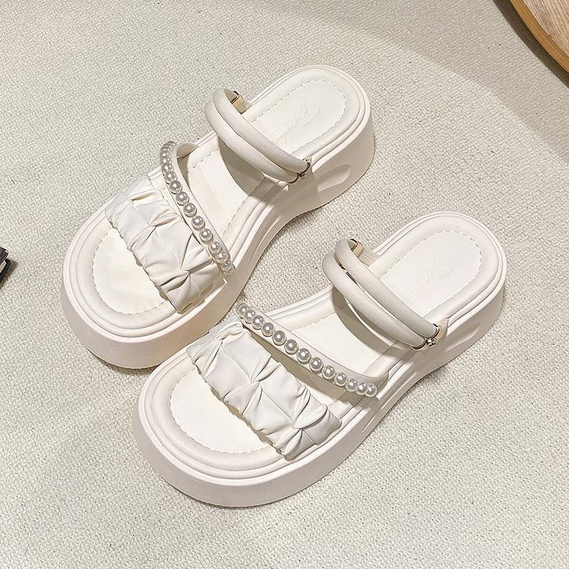 Two Wearing Roman Sandals Women's 2025 Summer New Versatile Fairy Style with Skirt Rhinestone Platform Beach Slippers