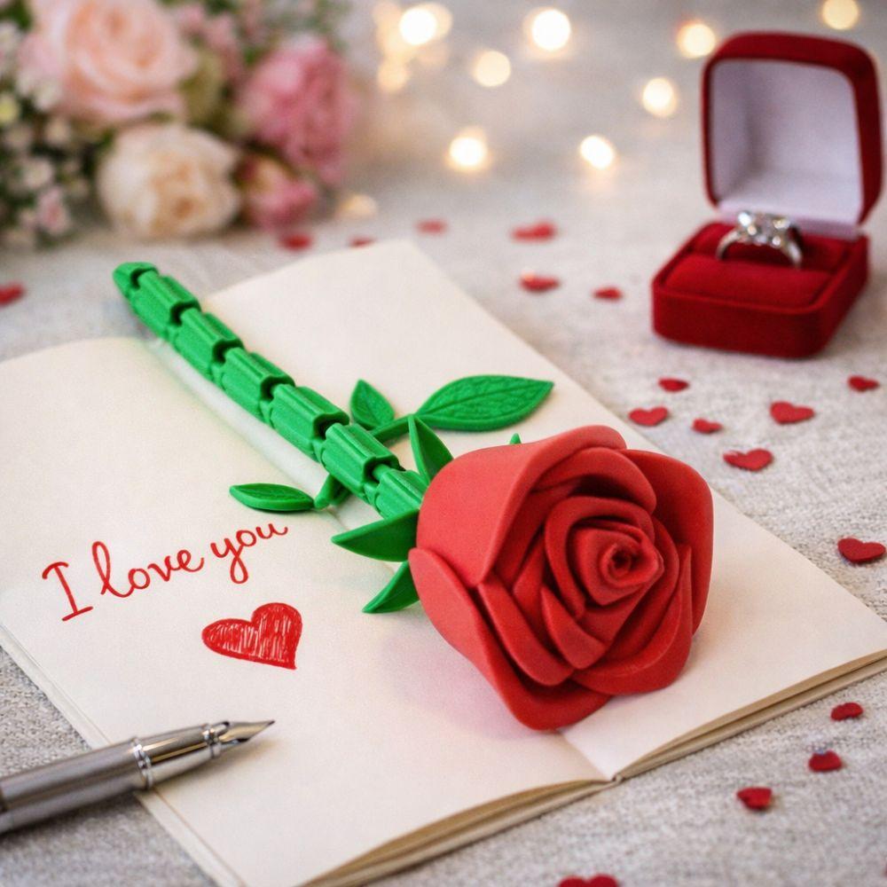 Lustiges Simulations-Rosenmodell Plastik-Rosenblumenfiguren Bewegliche Gelenke Rote Rose Heimdekoration