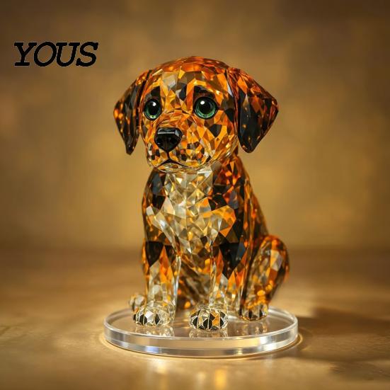 Decorative Desk Figurines Geometric Faux Crystal Animal Sculpture, Sparkling Acrylic Cat/Owl/Eagle/Dog Statue, Unique Birthday Gifts for Her